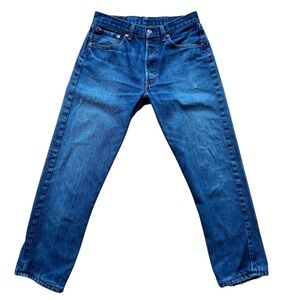 Men Levis jeans 501 button fly strong blue denim high waisted relax fit size 33